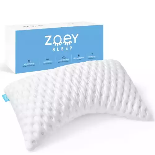 Zoey Sleep Side Sleep Pillow for Neck and Shoulder Pain Relief - Adjustable Memory Foam Bed Pillows for Sleeping - Plush Machine Washable Pillow Cover - Queen Size Bed Pillow 19" x 29" (Quee...