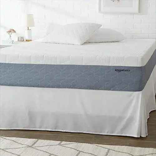Amazon Basics Cooling Gel-Infused, Medium-Firm Memory Foam Mattress, CertiPUR-US Certified - Queen Size, 12 Inch, White/Gray